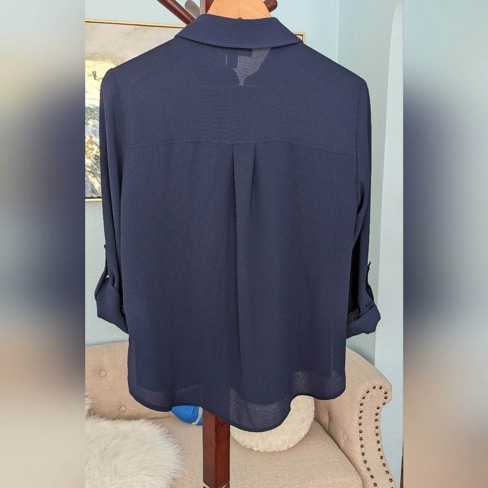 Michael Kors Blue Women's Top with Gold Accents Size M - Picture 4 of 11